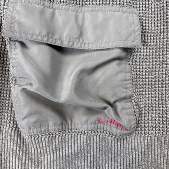 LRL LAUREN 100% COTTON KNIT GRAY SWEATER  Medium 2 Front Pockets - Picture 2 of 7